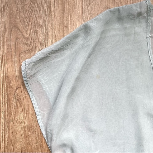 Johnny Was Blue Aqua Sheer Tunic Embroidered Floral Hem V-Neck - Picture 5 of 5